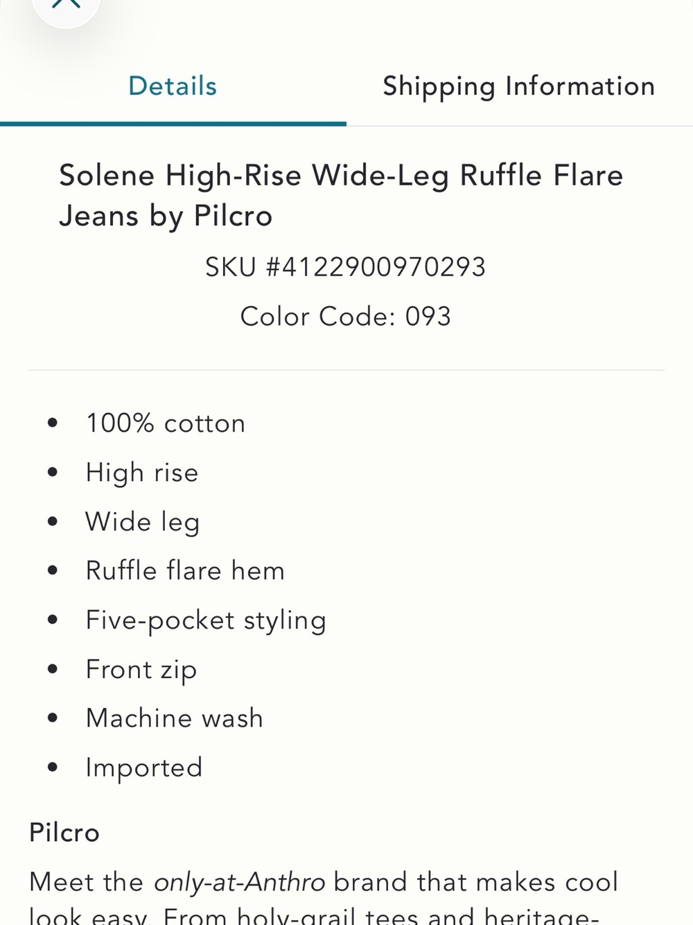 Pilcro Solene High Rise Wide Leg Ruffle Flare Blue Denim Jeans Size 30 Tall - Picture 4 of 5